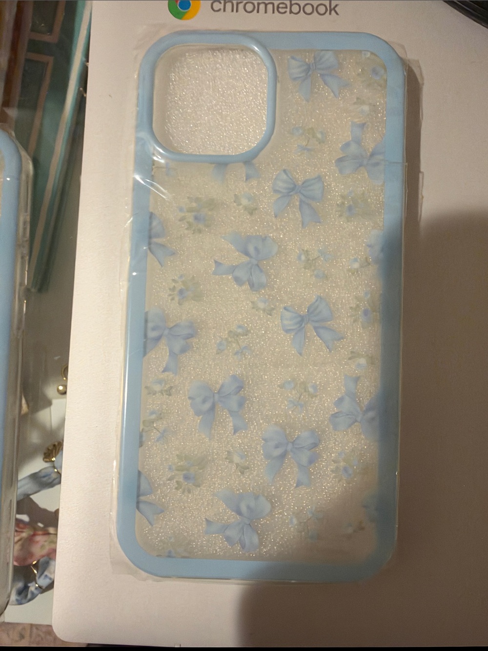 LoveShackFancy Light Blue Bow Glitter Phone Case